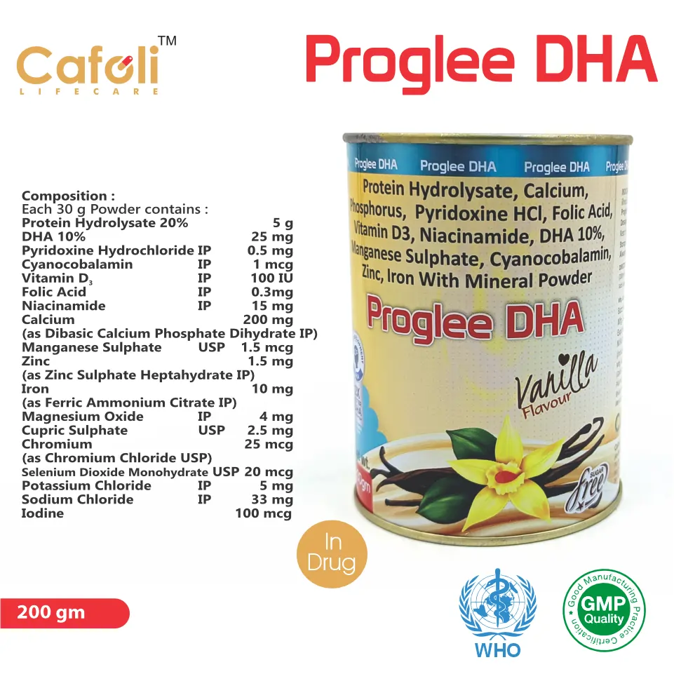 Protein Powder With DHA Vanilla Flavour Sugar Free at the best price in PCD Pharma Franchise for Nutritional Supplement, and Energy Support.